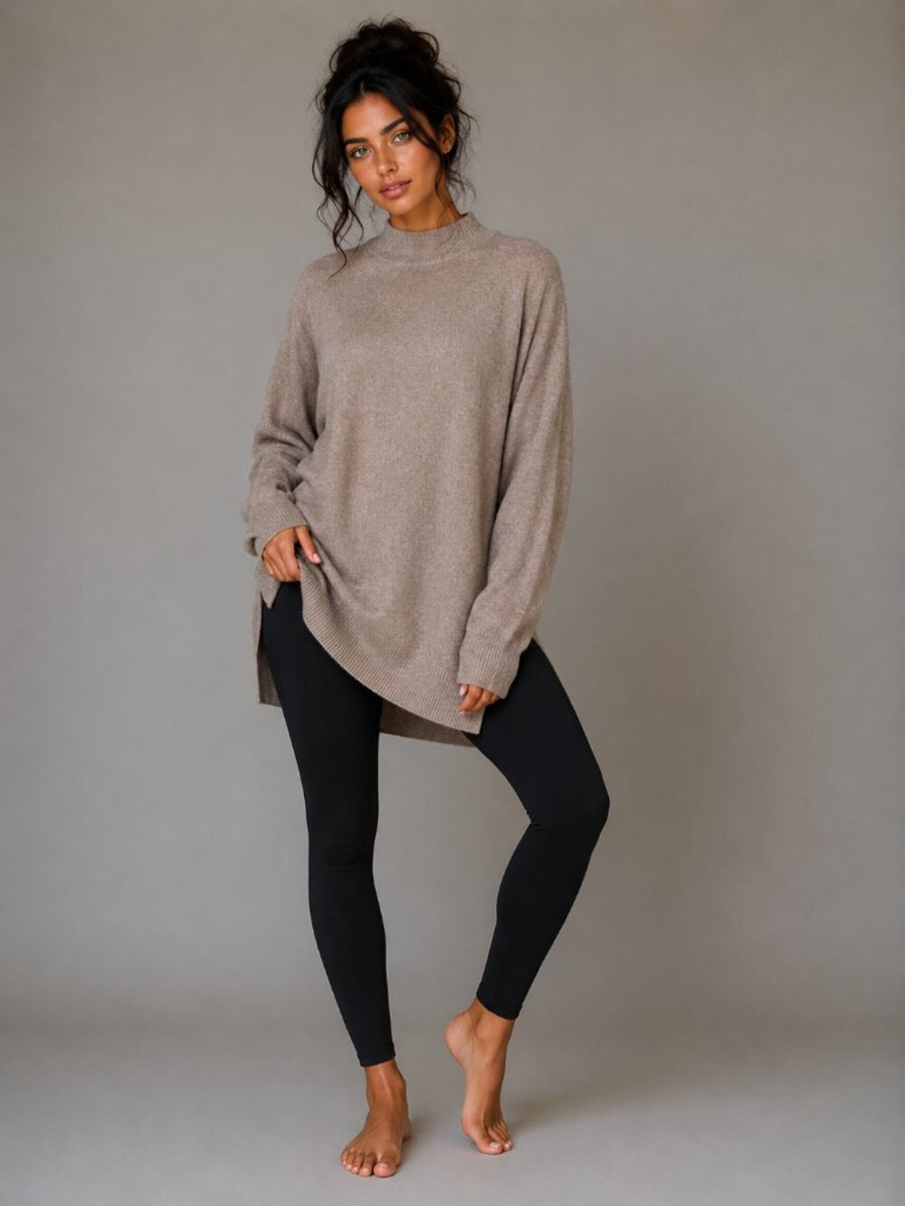 Magaschoni Mock Neck Sweater W/S Oatmeal NWT Drop Shoulder Knit